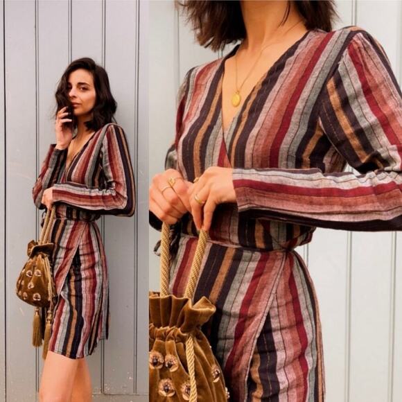 Rails Lola Wrap Dress in Varadero Stripe Size XS Dark Neutral Blues/Purple - Picture 1 of 8